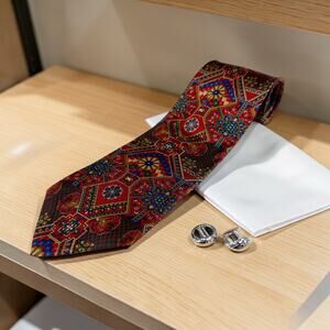 Smithsonian Institution Men's 100% Silk Multicolored Arts & Crafts Pattern Gouda